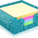 Rouidr Acrylic Sticky Note Holder, Self Stick Note Pad Holder, 3.94 x 3.94 Inch Glitter Memo Pad Dispenser Organizer for School Office Home Desk Supplies, Teal