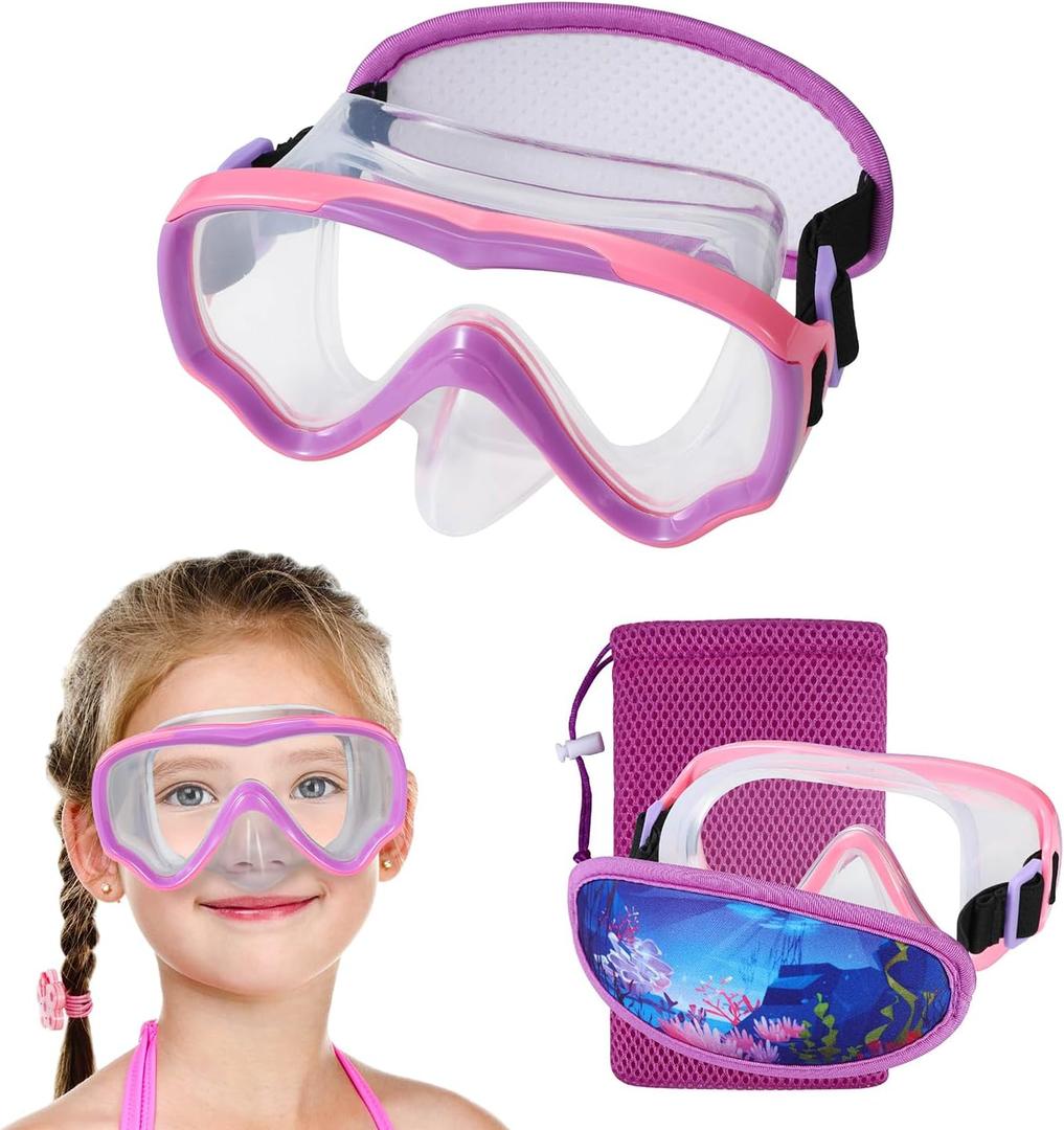Swim Goggles Kids 6-14, Diving Mask No Tangle StrapWater Goggles Nose Cover for JR / Youth (1PK - Pink & Puprle)