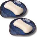Ceramic Soap Dish, Set of 2 Bar Soap Holder, Shower Soap Dish Soap Saver Tray for Bathroom Kitchen Sink, Stylish and Easy to Clean (Vintage Blue)