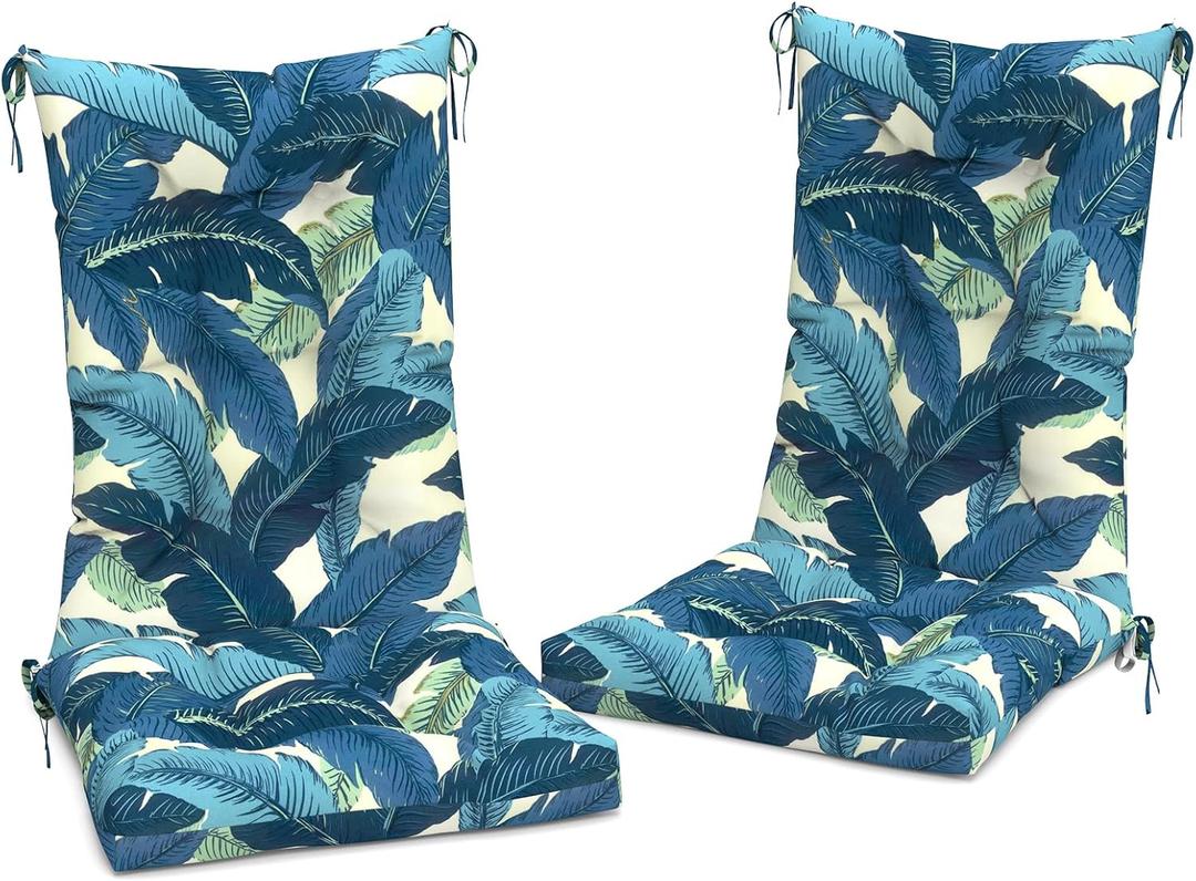 LVTXIII Outdoor Rocking Chair Cushion Set, All Weather Patio Tufted Seat Cushion with Ties, Fade Resistant Seat Cushions for Garden Rocker,43x19x3, 2 Count, Swaying Palms Blue