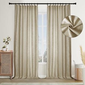 Room Darkening Curtain 88 inches Long Faux Linen Thermal Insulated for Living Room Bedroom Rod Pocket/Back Tab/Hook Belt/Clip Rings 4-in-1 Header Curtain, 52W x 88L, Grey Beige, 1 Panel