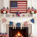 Mindsoft 8.25 ft 4th of July Patriotic Garland Red White Blue American Flag Rustic Farmhouse Banner for Shelf Display Fireplace Wall Independence Day Labor Memorial Day Holiday Party Suppliess
