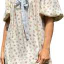 hibshaby Women's Babydoll Short Dress Puff Sleeve Cute Tie Mini Dress Floral Sundress