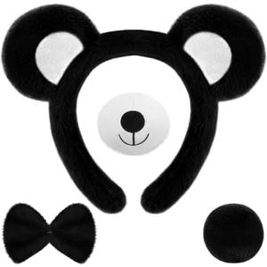 Harrycle Halloween Bear Cosplay Set Bear Headband Bowtie Nose Tail for Carnival Costume Supplies(Black, White)