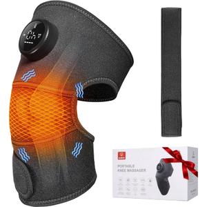 Cordless Knee Massager with Heat and red Light,Knee Brace for Arthritis Pain Relief,Heating Pad for Knee Shoulder Elbow,Gift for Women Men (Black)