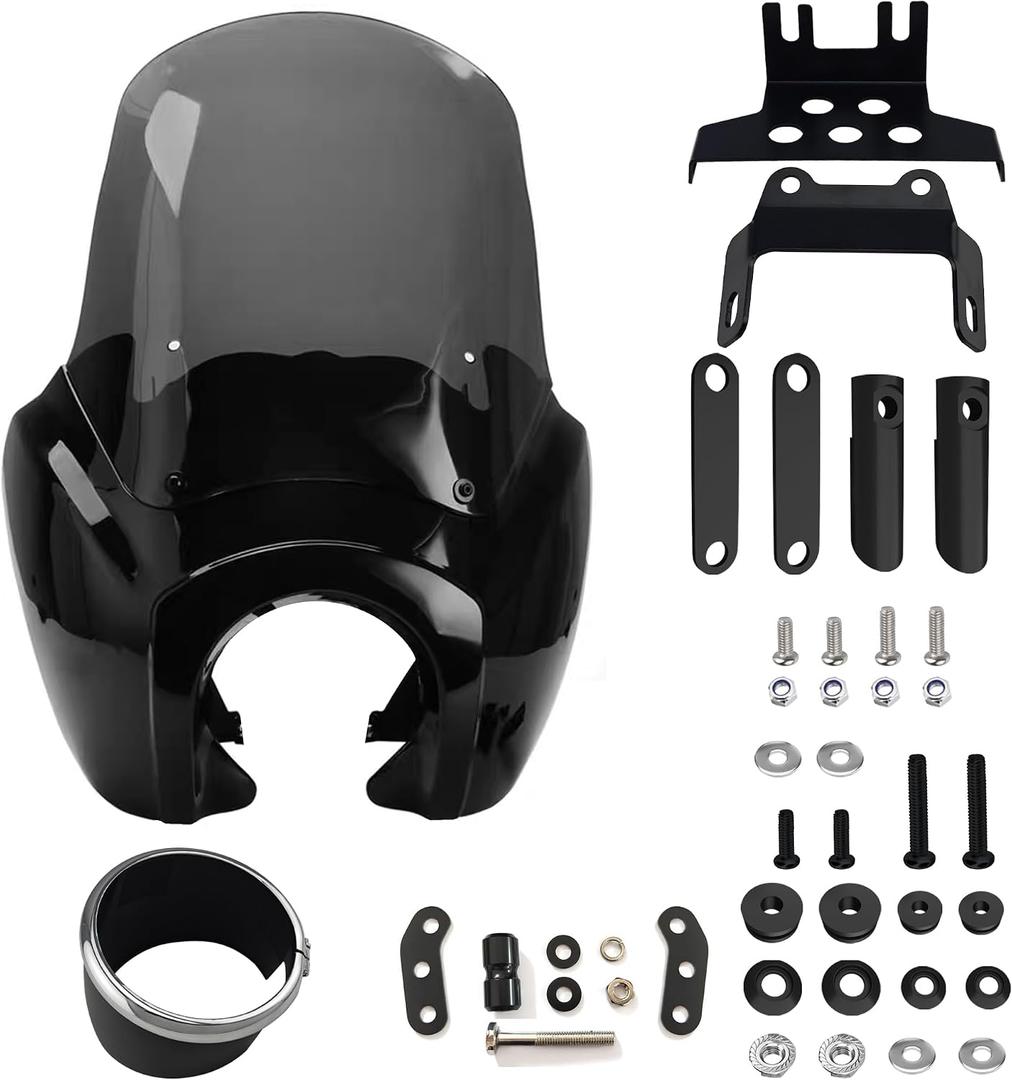 FATECIM Motorcycle 5.75" Headlight Fairing with 15" Smoke Windshield Windscreen & Mounting Kit Headlight Extension Block For Harley Low Rider S FXLRS 2020 2021 2022 2023