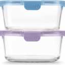 Ello Color Lock 7 Cup 4PC, 2 Pack Glass Meal Prep Sets Leak-Proof Glass Food Storage Containers with Airtight BPA-Free Plastic Lids, Dishwasher, Microwave, and Freezer Safe, Desert Festival