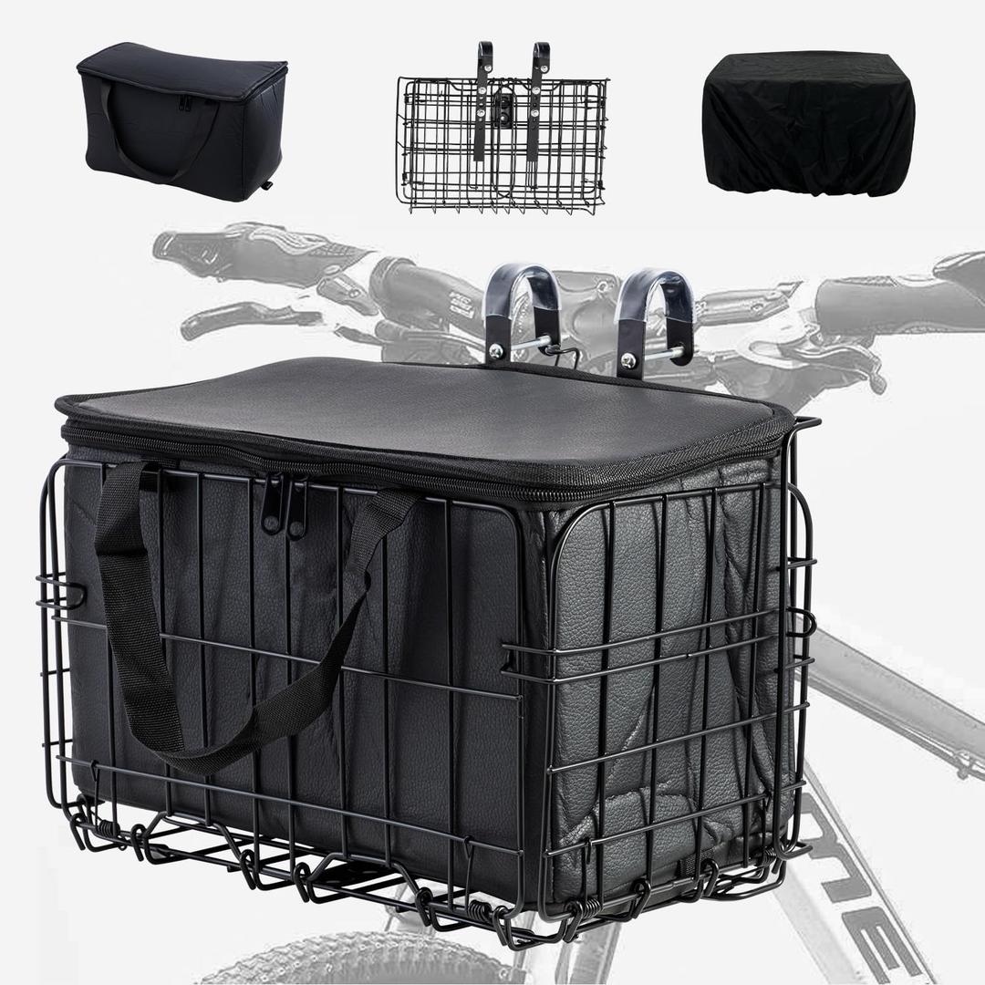 Bike Rear Basket Folding Bike Rack Basket with Removable Liner Bag and Quick Release Design Bicycle Bike Basket for Adult Carring Dogs,Pets,Cargo