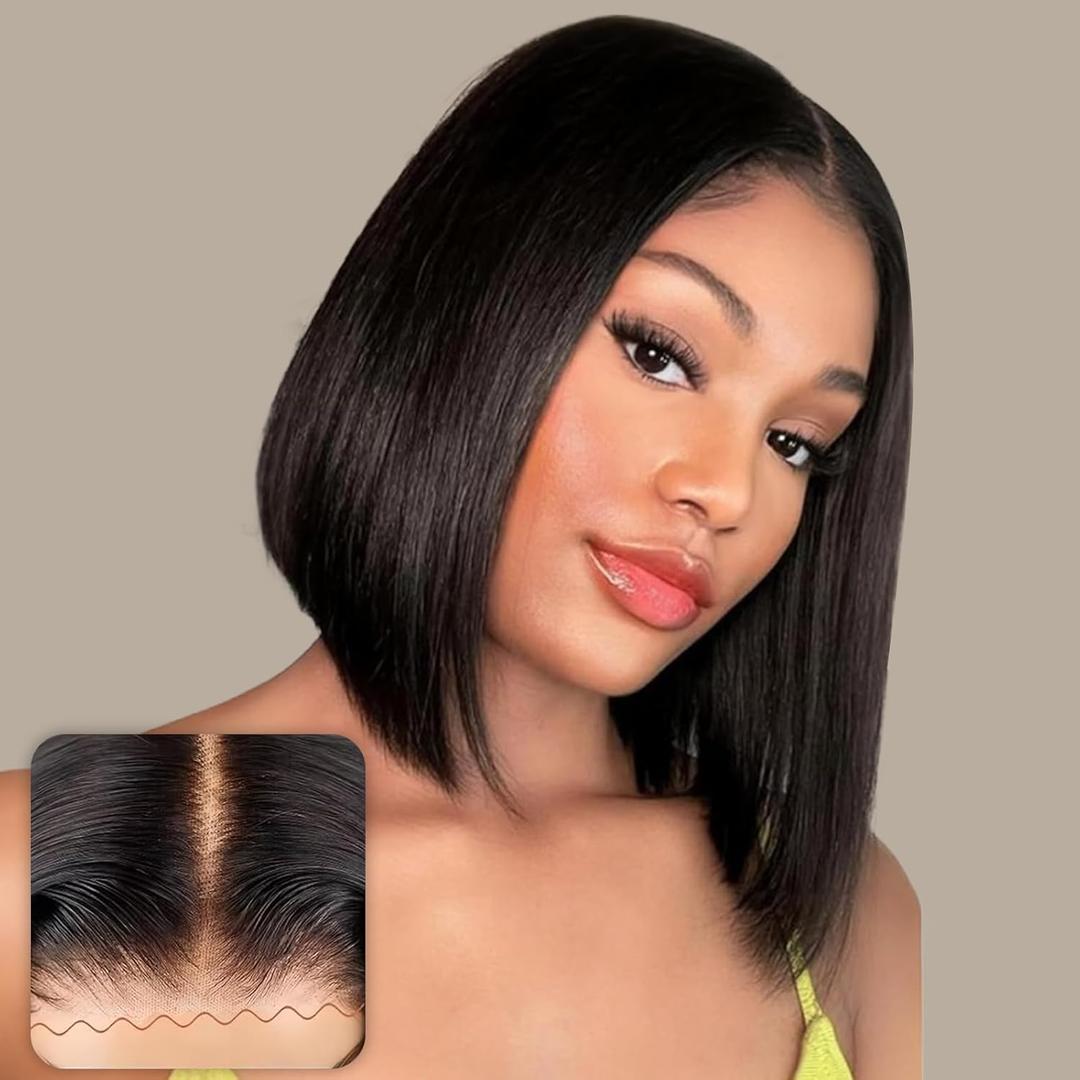 Bob Glueless Wigs Human Hair Pre Plucked Pre Cut 150 Density Wear and Go Glueless Wig 4x4 HD Straight Lace Closure Bob Wigs for Black Women 10inch