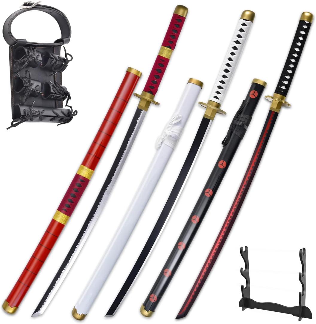 Anime Sword 41 inch,Zoro/wado ichimonji/Anime Original Texture,for Role-Playing and Collection, with One Display Stand, 3 Piece Set, Black, White, Red