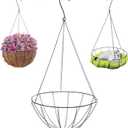 3PCS 14 Inch Metal Hanging Planter Basket for Plants, Round Metal Hanging Planter Baskets for Outdoor Plants, Round Hanging Wire Baskets for Plants with Chain for Outdoor, Porch, Lawn, Garden