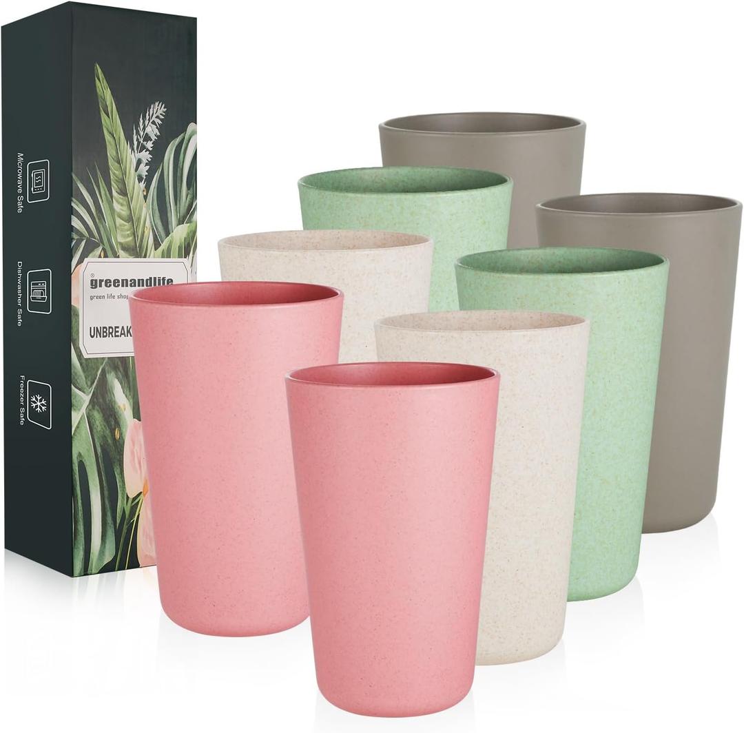 greenandlife Premium Wheat Straw Cups 20 oz Set of 8 Alternative to Plastic Cups Reusable Unbreakable Drinking Cup Dishwasher Safe Water Glasses Tumblers, INS
