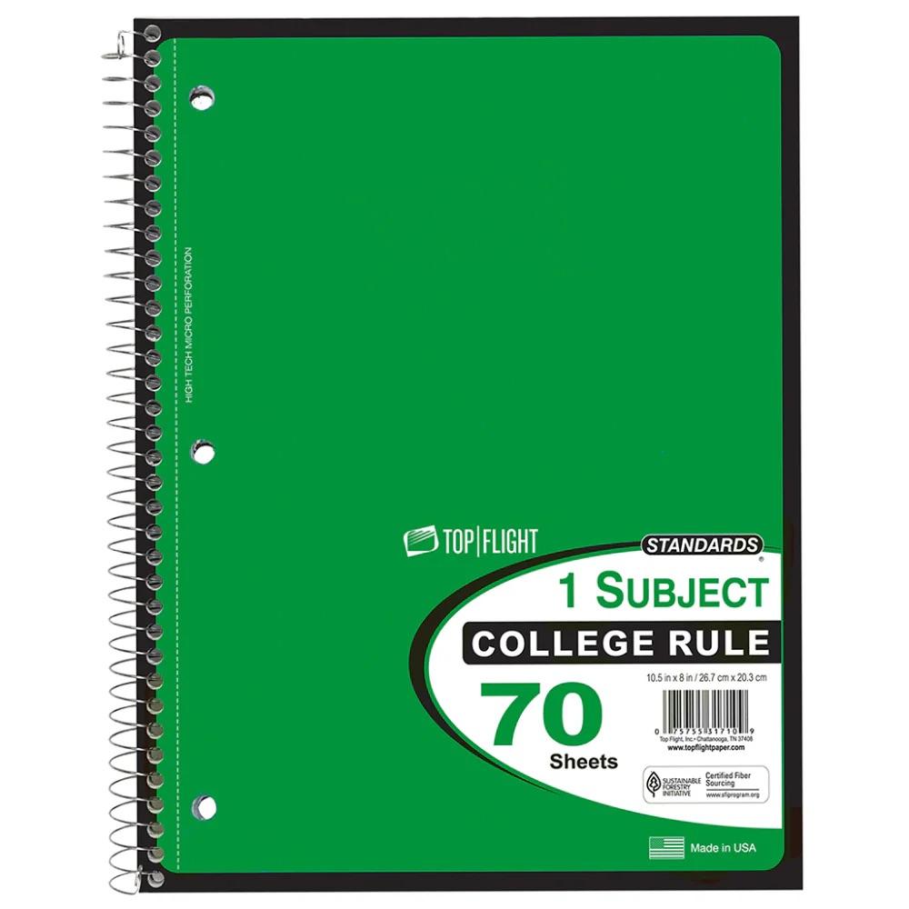 Top Flight Standards® College Ruled 1-Subject Notebooks, 100/70 Sheets - Green & Pink, 10.5"x8", 4 Pack