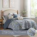 Madison Park Queen Comforter Set Vintage Floral Reversible Comforters Queen Size Bed, All Season, Down Alternative Bedding Queen Size Comforter, Bedskirt, Pillows, Shams, Salara, Queen Blue 7 Piece