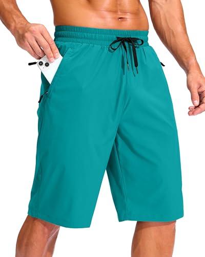 G Gradual Men's 11" Board Shorts with 3 Zipper Pockets Long Swim Trunks Quick Dry Bathing Suit Swimwear Beach Shorts No Liner(Lake Green,2XL)