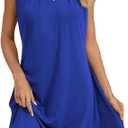 Borniu Womens Casual Summer Dresses 2025 Boho Sleeveless Sundresses with Keyhole Pleated Beach Solid Color T Shirt Dresses
 (Blue, XXL)