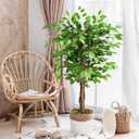5ft Ficus Artificial Trees with Natural Curved Trunks, 60" Tall Lush Faux Tree for Home Decor Indoor, Green Lifelike Fake Ficus Tree Artificial Plants
