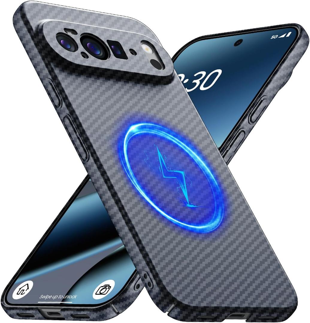 Magnetic Google Pixel 10 Pro XL Case,Ultra-Thin Soft Touch Skin Carbon Fiber Bump Texture [Compatible with PixelSnap/Magsafe],Slim Minimalist Lightweight Protective Matte Hard Cover-Black