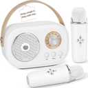PRUNUS C20 Mini Karaoke Machine,Valentines Day Gifts for Her Him Kids Mens,Portable Bluetooth Speaker with 2 Wireless Microphone for Boys Girls 3-12+ Years Old Birthday Party White