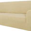 MAXIJIN Super Stretch Couch Cover for 3 Cushion Couch, 1-Piece Universal Sofa Covers Living Room Jacquard Spandex Furniture Protector Dogs Pet Friendly Fitted (Extra Large, Beige)