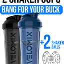 VELOMIX 2 Pack 28oz Protein Shaker Bottle for Protein Mixes, A7) Blue / Black