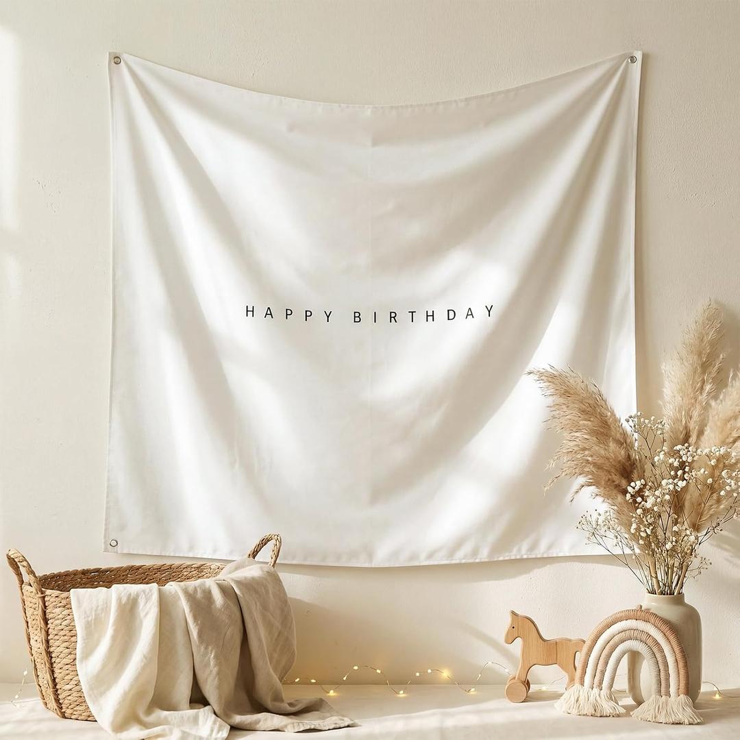 Moukeren Happy Birthday Door Banner Door Cover Backdrop Sign Birthday Wall Decor Background Party Supplies for Outdoor Indoor Porch Bday Party Photo Props (Boho,5 x 5 ft)
