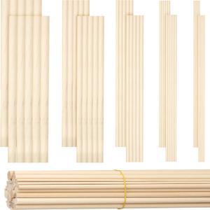 Patelai 100 Pcs Wood Dowels Assorted Sizes Dowel Rods for Crafting Wood Sticks 1/8, 3/16, 1/4, 5/16, 3/8 x 6 Inch Unfinished Round Hardwood Sticks for DIY Models Making Spring Wedding Ribbon, 5 Size