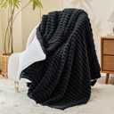 INFIIXSO Sherpa Throw Blanket for Couch - Super Soft & Warm Striped Fleece Blanket, Cozy Plush Fluffy Blanket All Season Use (Black, 50x60 Inches)