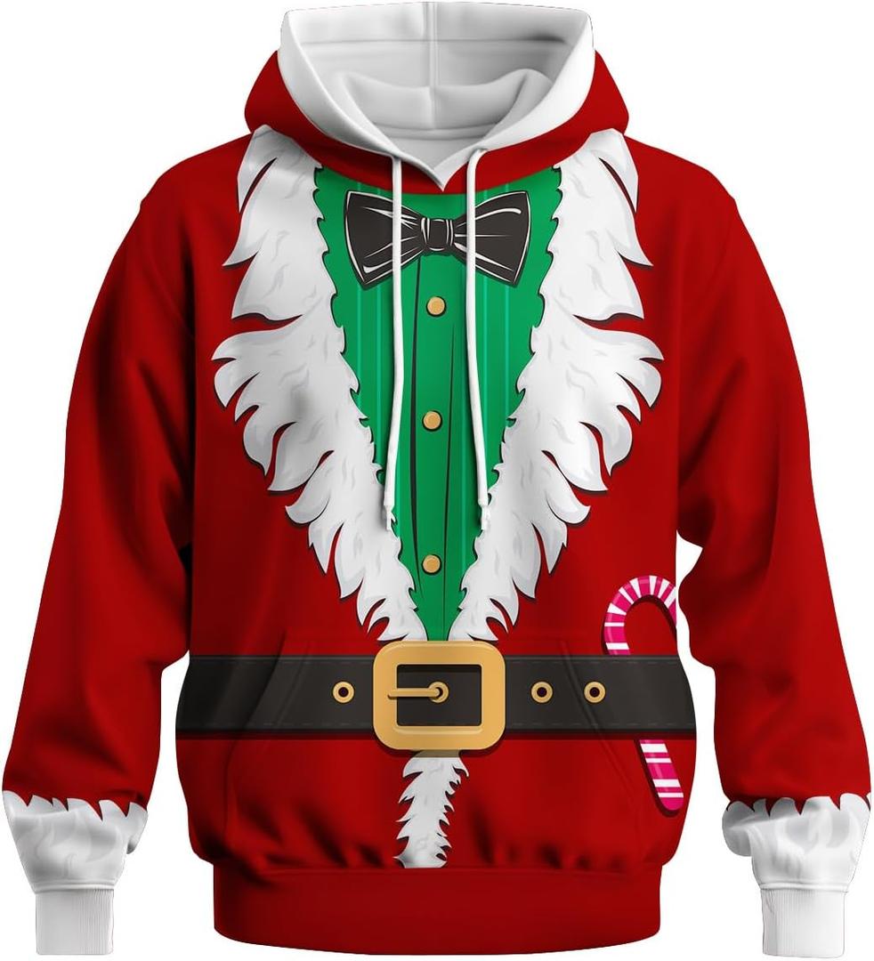 Funny Christmas Hoodie for Men Women Santa Claus Costume Hoodies Sweatshirt (Large)
