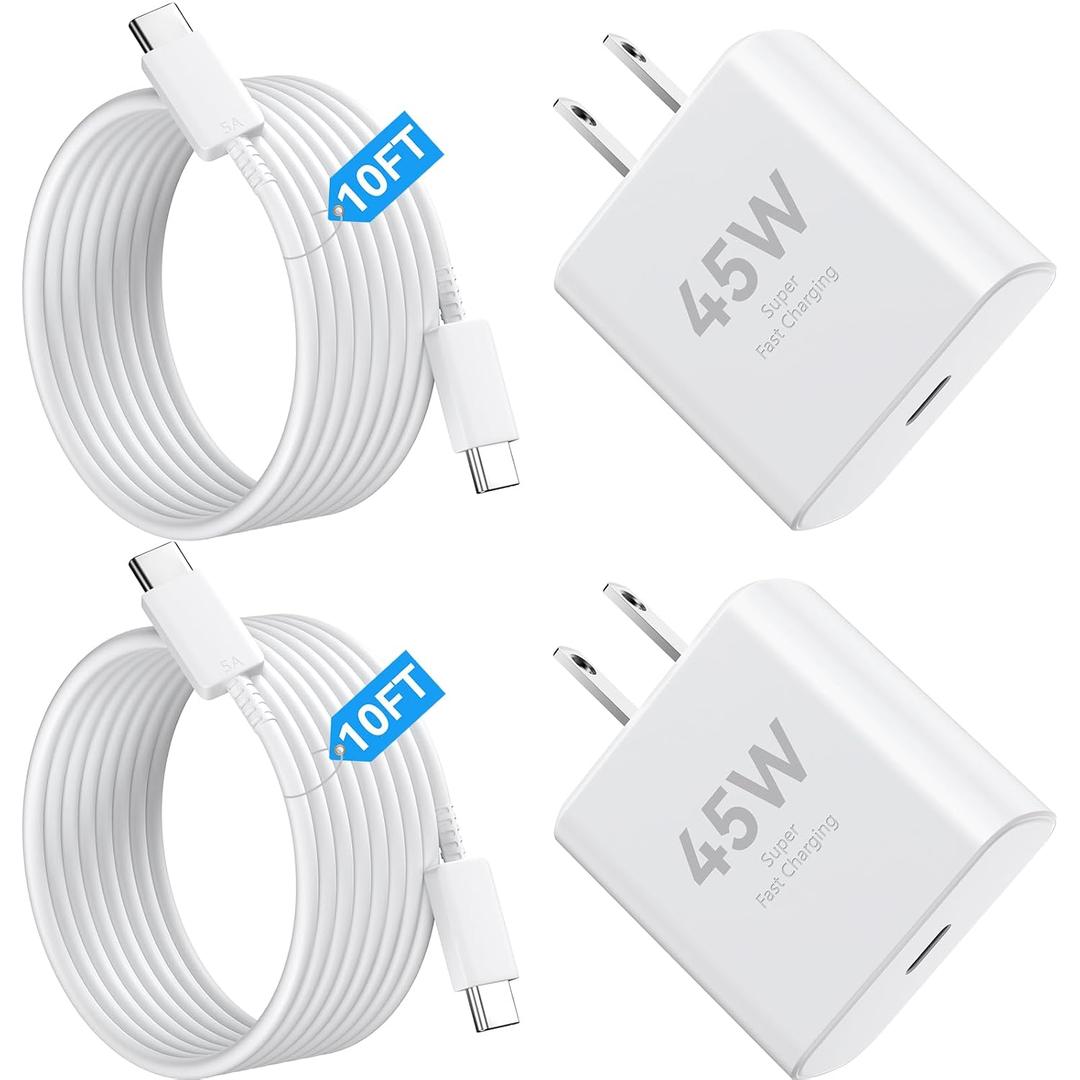 USB C 10FT Long Charger Cable iPhone Fast Charging Cord with USBC Phone Charger Block, 45W Super Fast Type C Charger for iPhone 17/17 Pro/17 Pro Max/17 Air/16 15 Pro/Pro Max/Plus, iPad, Galaxy, White