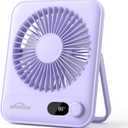 WHATOOK Small Desk Fan Personal Fans: 5000mah 25 Hours Battery Office Quiet Mini Desktop Fan Portable Rechargeable Travel Essentials (Purple, 2000)