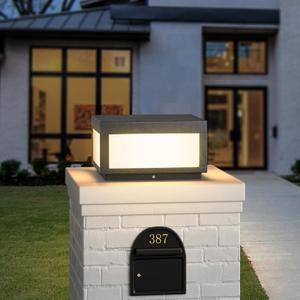 Outdoor Post Lights 11.8" Dark Gray Square Column Lighting, High Voltage Wired Columns Lamp, 3000K Warm White LED IP54 Waterproof Fence Posts Cap Lights for Garden Deck Patio Outside