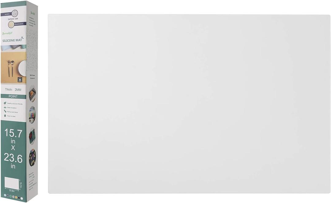 Silicone Mat for Kitchen Counter, Heat Resistant Nonskid Table Mat for Air Fryer to Site on, Countertop Protector, Thick 2MM, XL Large (White Translucent)