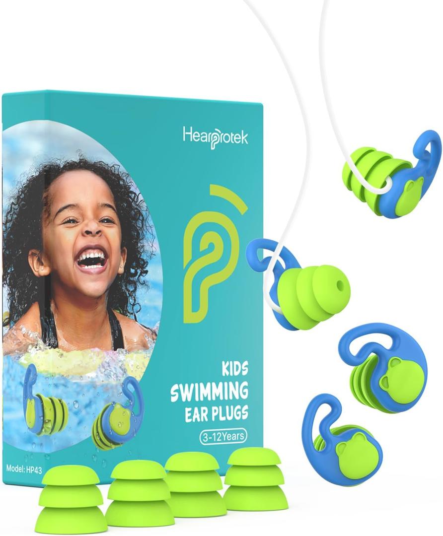 Hearprotek Swimming Ear Plugs for Kids, 2 Pairs Reusable Silicone Waterproof earplugs for Small Ear canals ToddlersChild Ear Protection for Swim Ear,Shower,Bath,Pool and Water Sports (3-12yrs) (Blue)