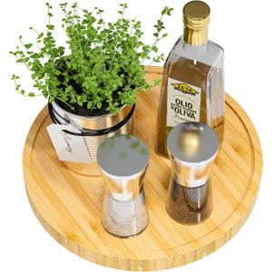 Lazy Susan Organizer, 9 Inch Non-Skid Bamboo Lazy Susan for Table Storage Napkin Holder Vase, Wood Turntable for Kitchen Countertop Organizer (9" x 9" x 1.5", Beige)