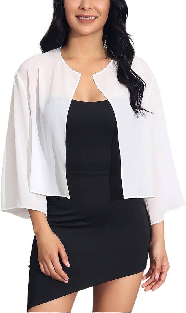 HEREAD Women Chiffon Shrug Bolero Cardigan Sheer Long Sleeve Wedding Evening Dresses Shawls and Wraps Bridal Cape Cover Up, Large
