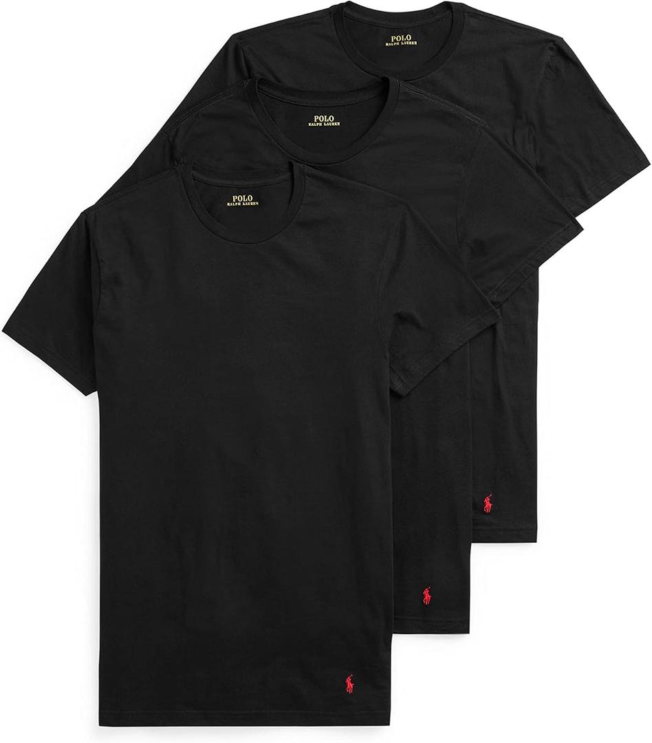POLO RALPH LAUREN Men's T-Shirt, 3-Pack, Classic Men's Cotton Crewneck Shirts, Moisture-Wicking (Black, XXXL)