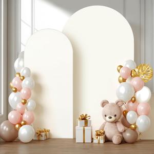 Beige Arch Backdrop Covers - 6.6FT, 5FT Spandex Fitted Wedding Arch Stand Covers Round Top Chiara Arch Backdrop Cover for Wedding Birthday Party Decoration