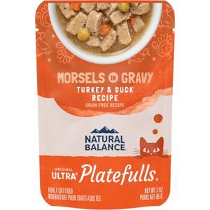 Natural Balance Original Ultra Platefulls Indoor Adult Grain Free Wet Cat Food, Turkey & Duck Recipe, 3 Ounce Pouch (Pack of 24), BBD 03/20/2026