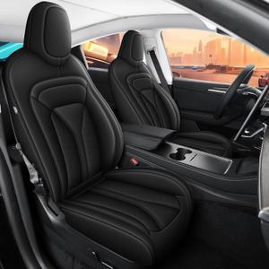 Custom Seat Covers for Tesla Model Y 2025 2024 2023 2022 2021 2020: Full Set Perforated Faux Leather Breathable Seat Cover Seat Cushion Protector Compatible Airbag (Black)