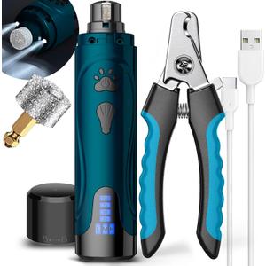 YABIFE Dog Nail Trimmers and Dog Nail Clippers Kit, Whisper Quiet Electric Grinder with Light, Rechargeable, for Small, Medium, Large Dogs, Cats Toenail & Claw Grooming, 3 Speeds