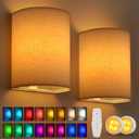 Battery Operated Wall Sconce Night Lights for Bedroom Set of 2, Wireless LED Wall Lamp with Remote & Timer, Linen Fabric Shade Cordless Indoor Wall Mounted Lighting Fixture for Living Room Bedside