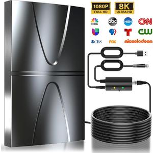 3000+ Miles Range Antenna for Smart TV Indoor/Outdoor,2026 Updated Digital TV Antenna for Local Channels and All Smart/Old TVs-38ft Thick Coax Cable and Amplifier