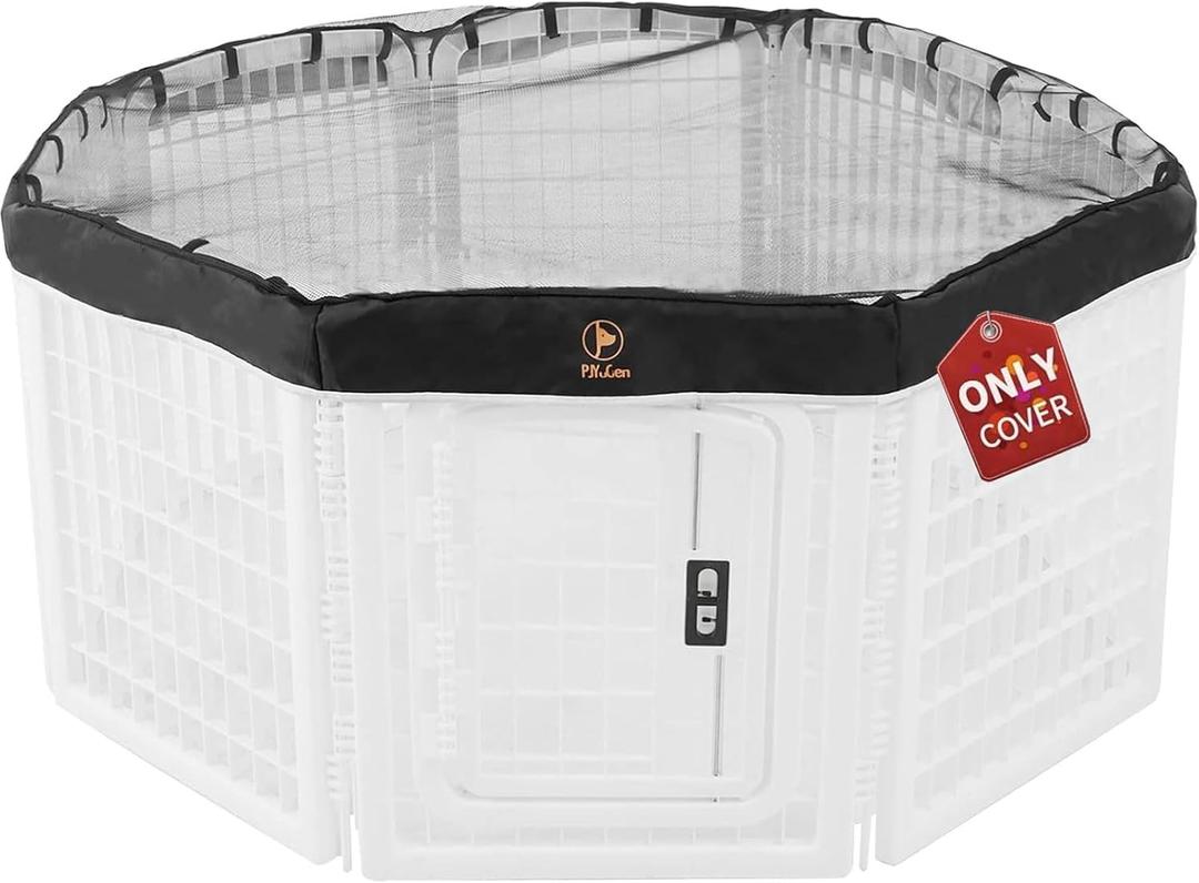 PJYuCien Dog Playpen Mesh Top Cover, Fits 24 Inch 8 Panels Regular Octagon Plastic Exercise Pet Pen, Adhesive Tape Connections, Black (Note: Cover Only, Fence Not Included)