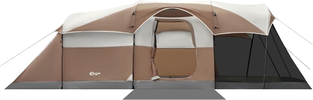 Portal 8 Person Family Tent for Camping with Screen Porch, Waterproof Large Camping Tent with Rainfly, Big Family Tents for Outdoor Camping