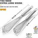 18/10 Stainless Steel Large Whisk Set of 2, 15.5 inch Heavy Duty Long Whisk and 12 inch Whisks, Suitable for Deep Pots or Big Bowl, Mixing, Beating, Blending