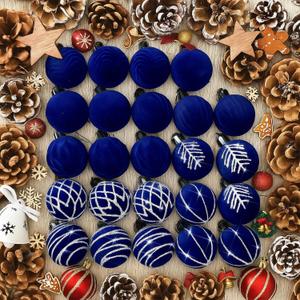 Namalu Royal Blue 24 Pcs 1.57 Inches Velvet Ornaments for Christmas Tree Decor, Mini Flocked Christmas Balls Decoration Glitter Hanging Tree Ornaments for Holiday Rustic Modern Party Decor