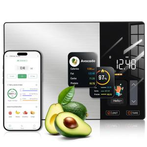 KUAIVO Smart Nutrition Food Scale with TFT Display, Tracks Calories, Fat, Carbs & Protein, Works with App for Daily Reports, 50 Built-in Foods, 23 Nutrients, Digital Kitchen Scale for Meal Prep (Black)
