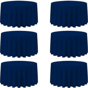 BRILLMAX 6 Pack Navy Blue Round Tablecloths 120 Inch for 60 Tables - 150 GSM Polyester Fabric, Floor Length Drop, Water, Stain & Wrinkle Resistant Cloth Cover for Wedding Reception Banquet Dining