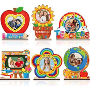 Qunclay 6 Pcs Back to School Wood Teacher Picture Frames Teacher Appreciation Frame Gift Thank You for Helping Me Grow Gift from Student for Preschool Kindergarten Daycare Graduation End of Year Favor
